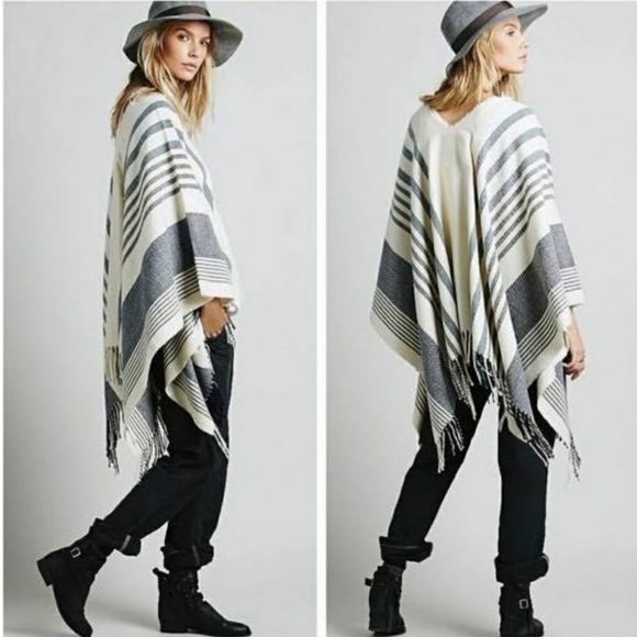 Free People Sweaters - Free People Striped Fringed Festival Poncho OS